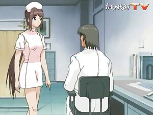 Downcast hentai nurse gets fucked by her adulterate on his sex table